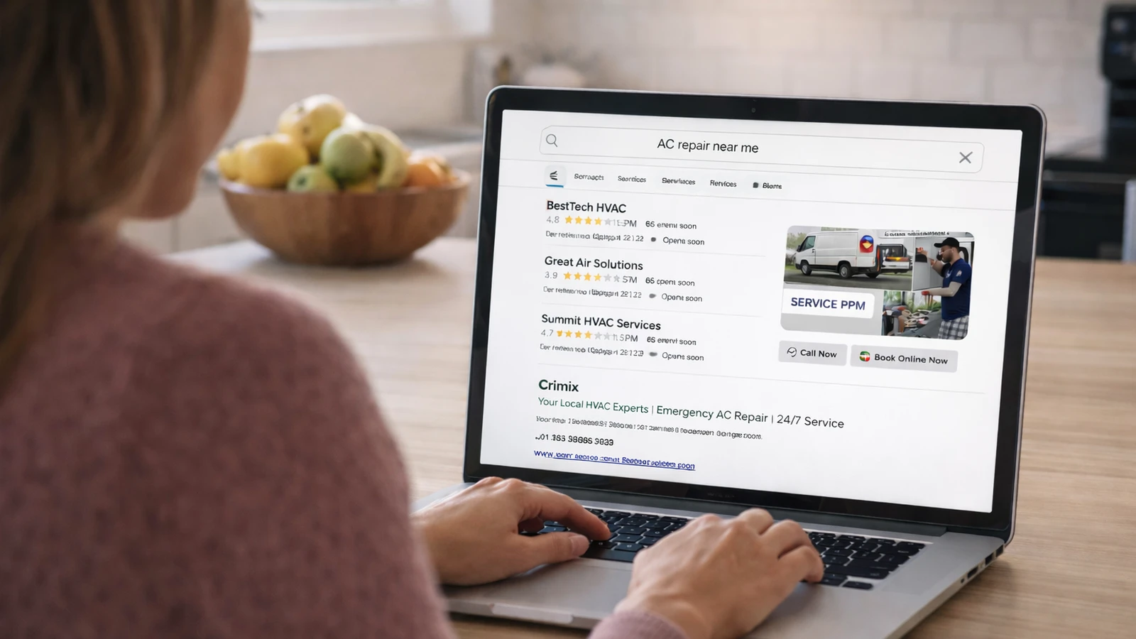 Homeowner searching for HVAC contractor online