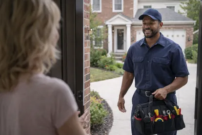 HVAC contractor arriving at a customer's home