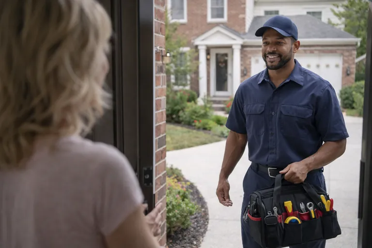 HVAC contractor arriving at a customer's home